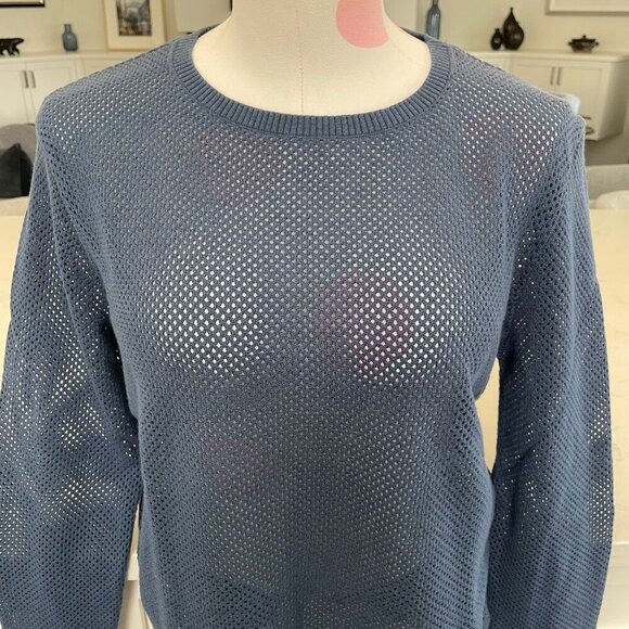 Puma Casual Lg Slv Crew Neck Perforated Knit Sweater Ocean Blue M no fabric tag - Picture 2 of 9